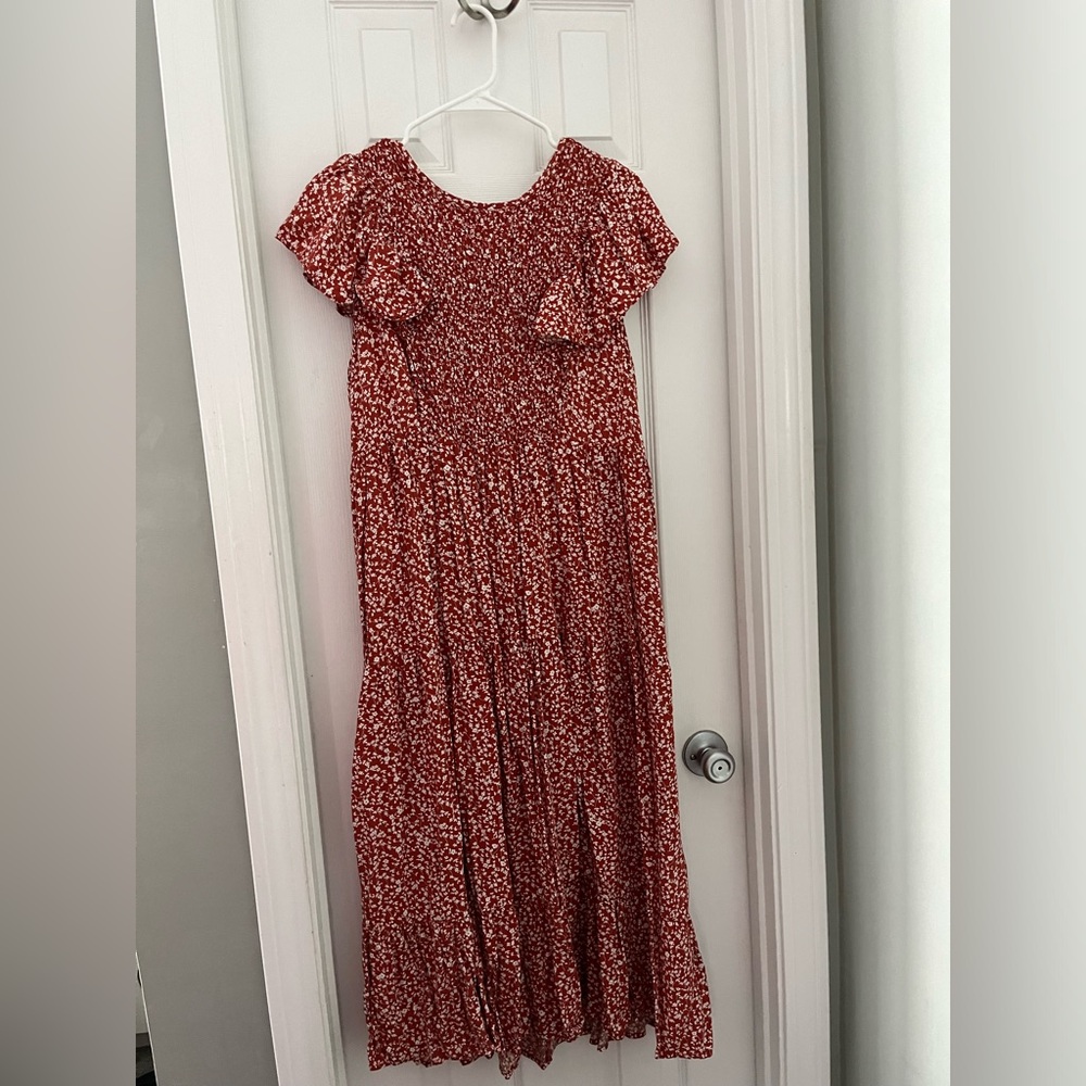 OLD NAVY XL red floral ruffle midi dress with tie back detail